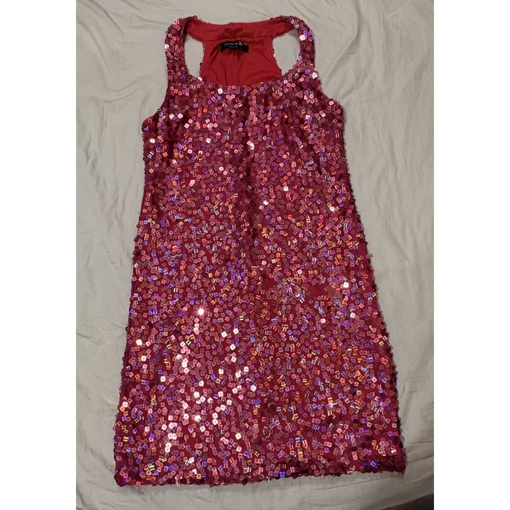 Forever 21 Pink Sequin Mini Dress M Racerback Bodycon Party Cocktail Glam